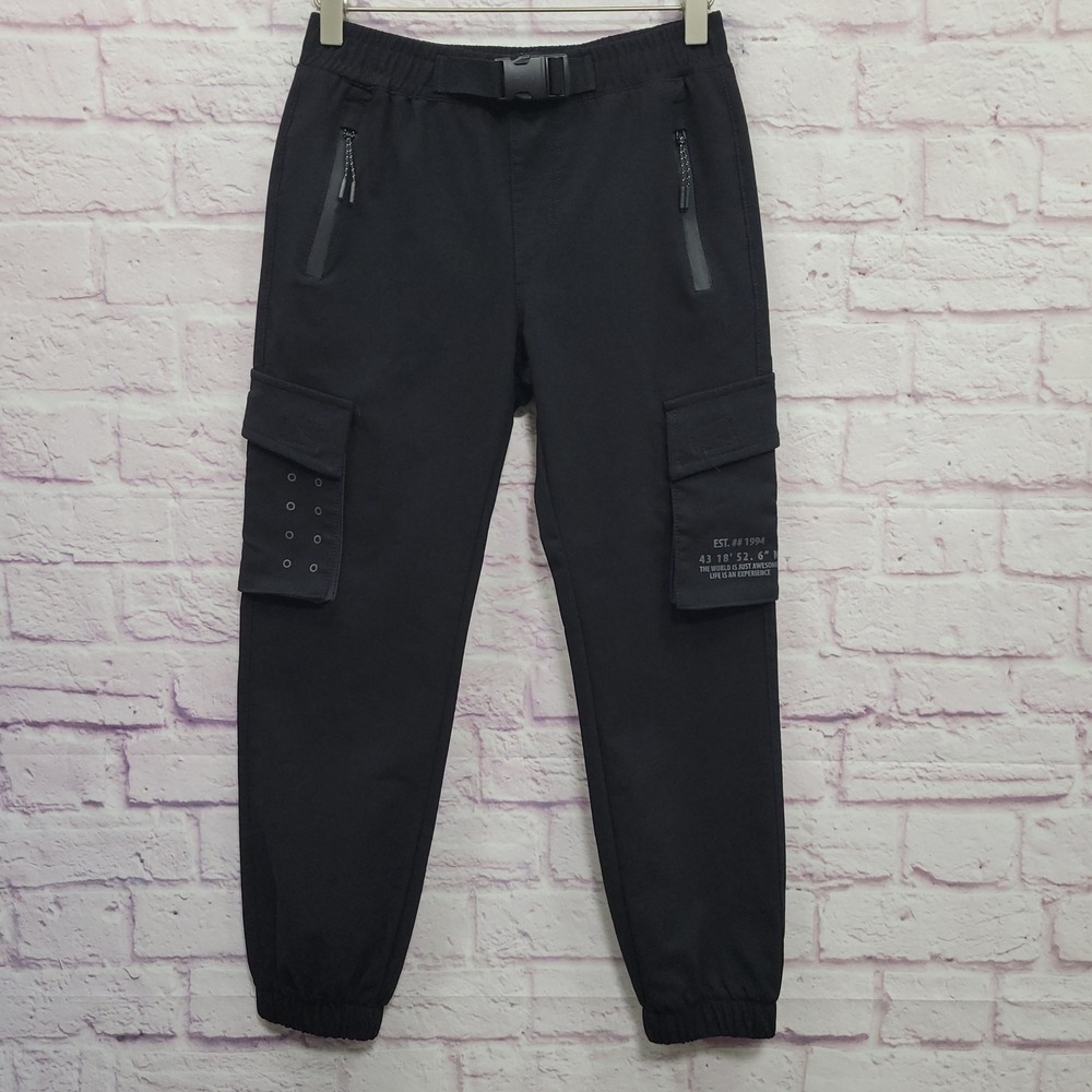 Rock Salt Techwear Cargo Jogger Pants Women M(10/12) Cropped Graphic Leg Utility